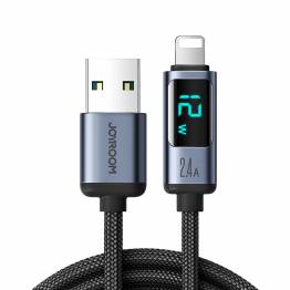 Joyroom vævet USB til Lightning kabel med display - 1,2m - Sort