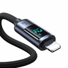  Joyroom vævet USB til Lightning kabel med display - 1,2m - Sort