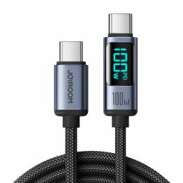 Joyroom vævet USB-C kabel med display - 100W - 1,2m - Sort