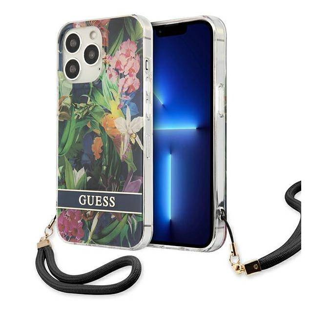 Guess GUHCP13LHFLSB iPhone 13 Pro / 13 blå hardcase med blomsterrem