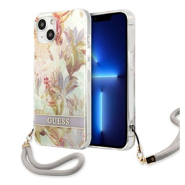 Guess GUHCP13SHFLSU iPhone 13 mini lilla/lilla hardcase med blomsterrem