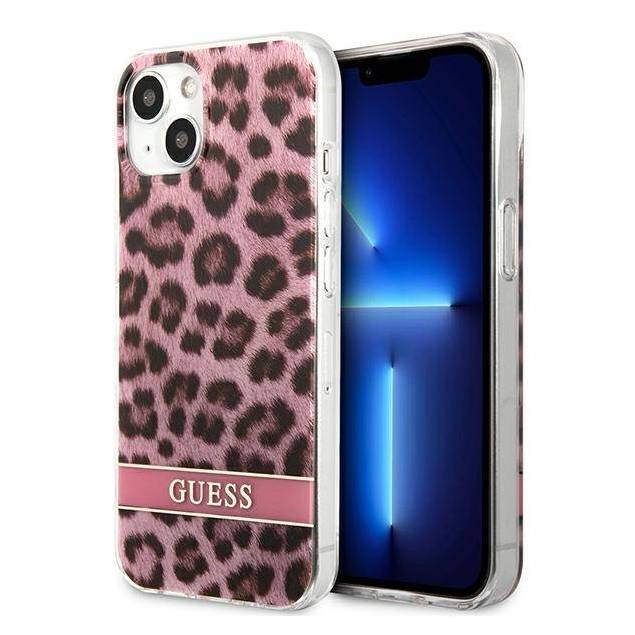 Guess GUHCP13SHSLEOP iPhone 13 mini pink hardcase Leopard