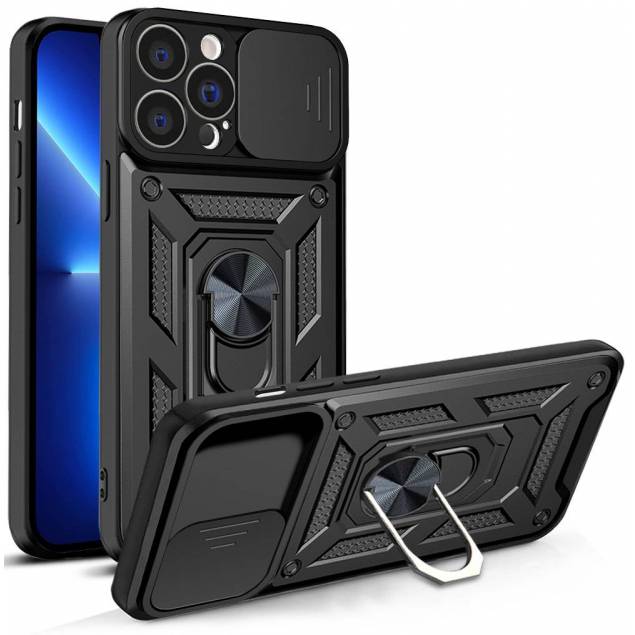 Hybrid Armor Camshieldcover til iPhone 13 Pro Max med kamera-cover i sort