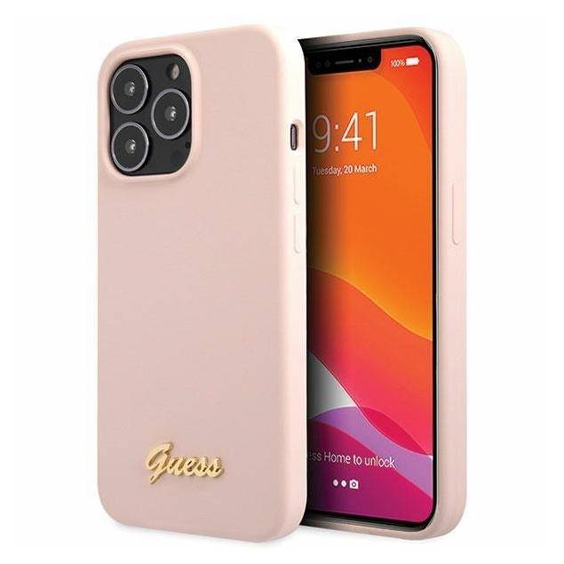 Guess iPhone 13 Pro Max lyserød/lyserød hardcase Silikone Skrift Guld Logo