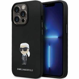 Karl Lagerfeld til iPhone 13 Pro Max - sort silikone Ikonik metal-pin