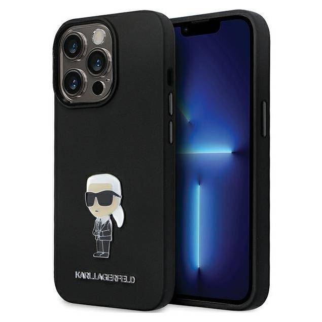 Karl Lagerfeld til iPhone 13 Pro Max - sort silikone Ikonik metal-pin