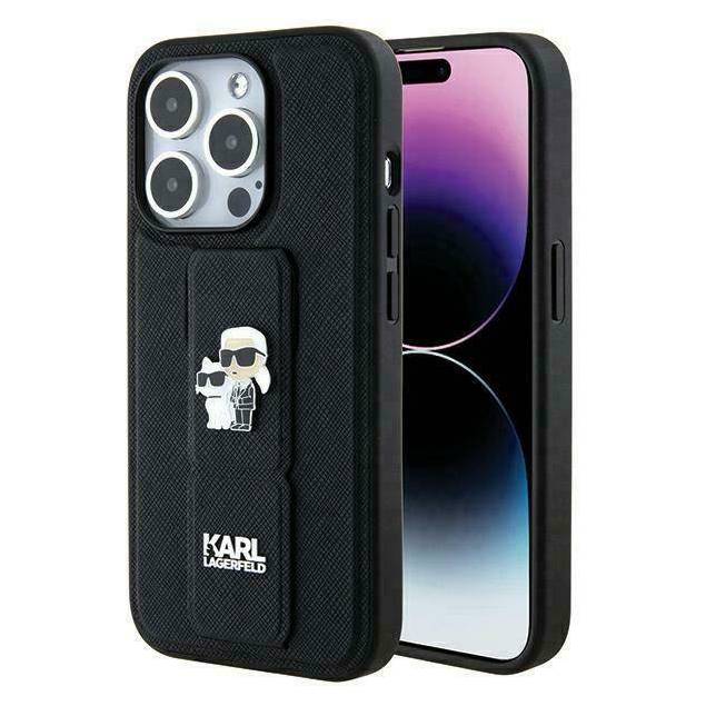 Karl Lagerfeld Gripstand Saffiano Karl&Choupette pinscover til iPhone 13 Pro Max - sort