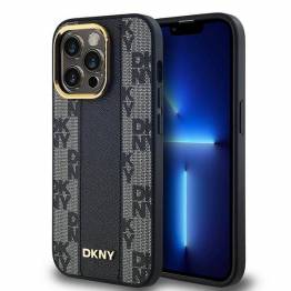 DKNY Læder Ternet Mono Mønster MagSafe Cover til iPhone 13 Pro Max - Sort