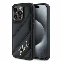 Karl Lagerfeld Diagonal Quiltet Skrift cover til iPhone 13 Pro Max - sort