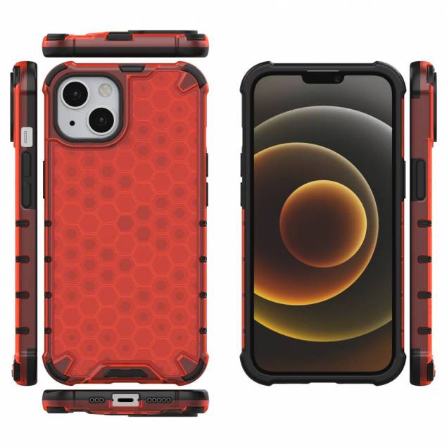 Honeycomb cover med TPU-bumper til iPhone 13 rød