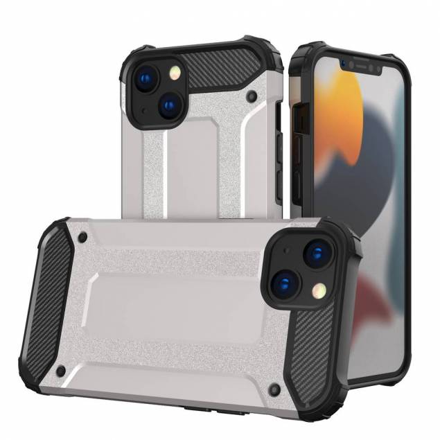 Hybrid armor Tough Rugged Cover til iPhone 13 mini i sølv