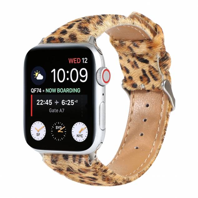 Kunstlæder rem med dyremønster til Apple Watch 44/45/46/49mm - Gepard