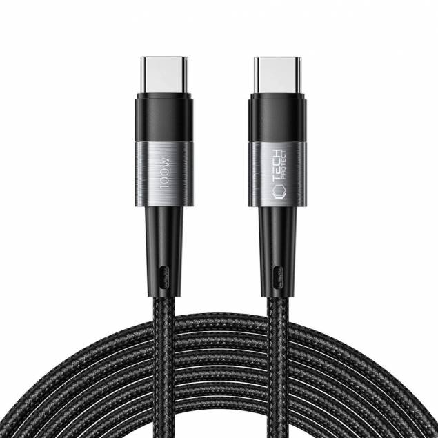 Tech-Protect UltraBoost Evo vævet USB-C kabel 100W PD opladningskabel - Sort - 3m