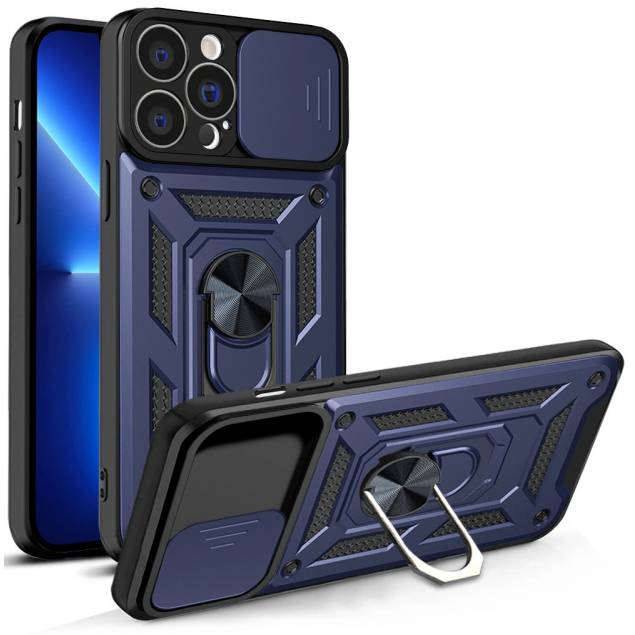 Hybrid Armor Camshield cover til iPhone 13 Pro - Blå