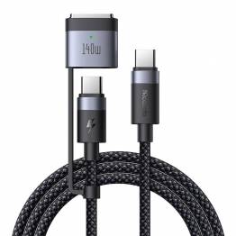 2-i-1 USB-C til USB-C og Magsafe 3 PD hurtig opladning vævet kabel - 140W - 2m