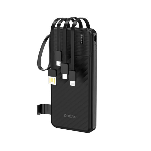 Dudao K11 10000mAh Powerbank m. USB, USB-C, Lightning og micro-usb kabel