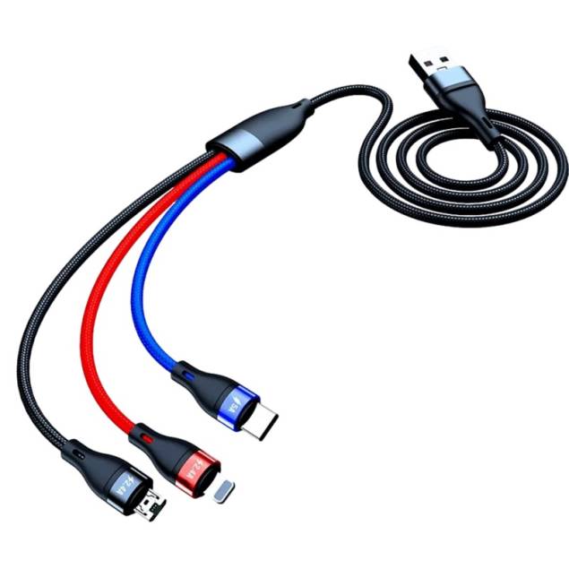 3-i-1 multi oplader kabel USB-C til Lightning, USB-C og Micro USB